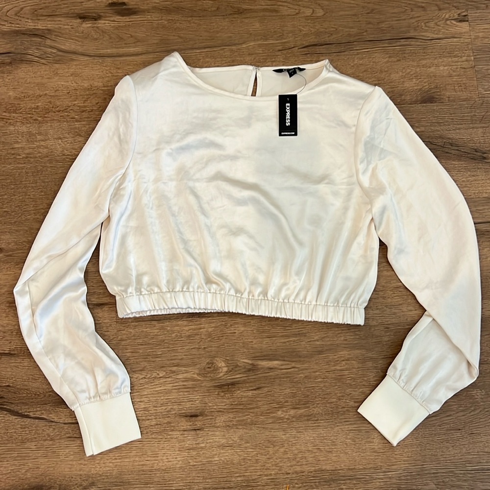 NWT Express Satin Cropped Long Sleeve Top